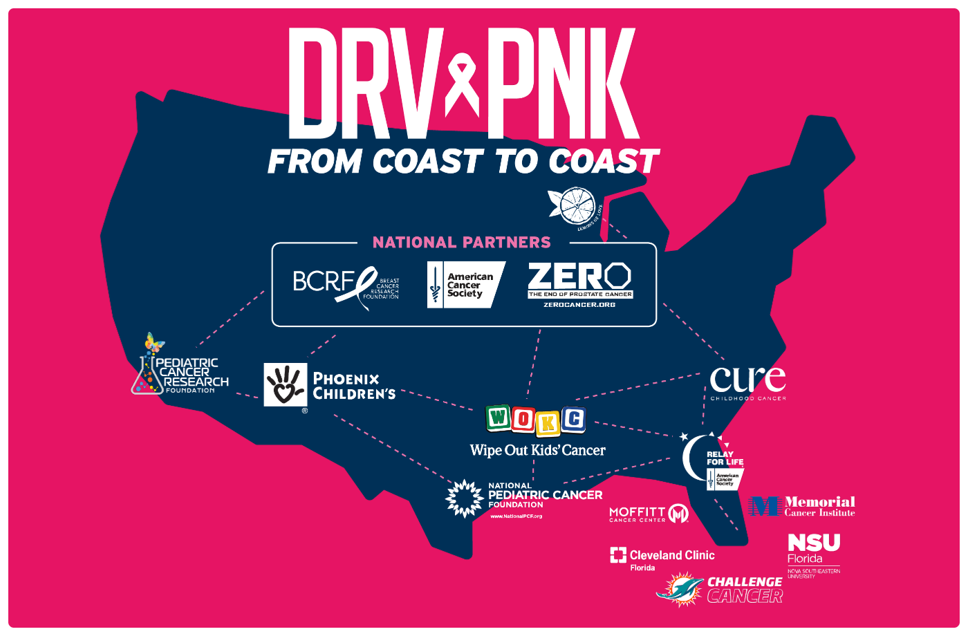 A map of the charities partnered with AutoNation